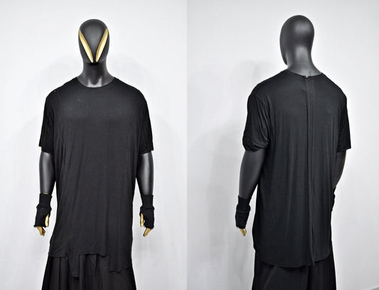 XS-8XL Short Sleeve Overlong Loose T-shirt,Rear Back Stripe,Irregular,Capsule Whimsigoth,Techwear,Streetwear Extended Oversize Shirt-BB491