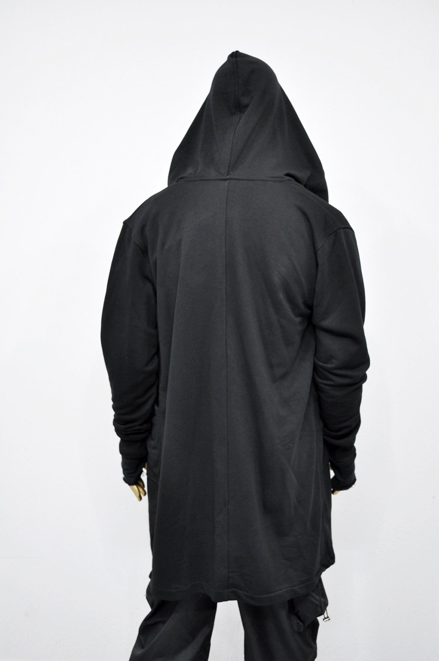 XS-8XL Oversized Overlong Black Loose Cardigan with Hood,Side Pockets Windbreaker Cloak,Cyberpunk Techwear Cape Coat, Futuristic Clot- BB159