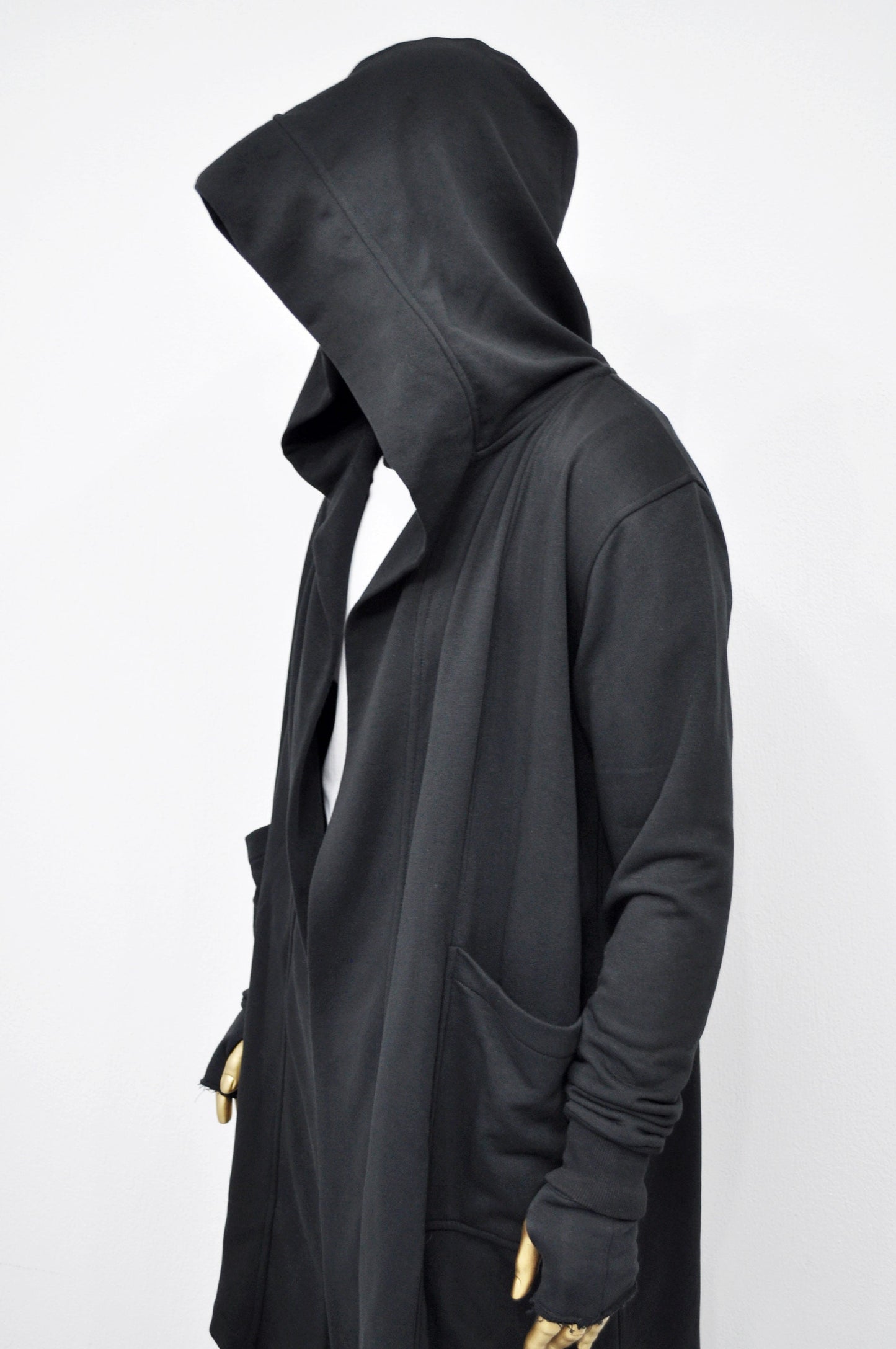 XS-8XL Oversized Overlong Black Loose Cardigan with Hood,Side Pockets Windbreaker Cloak,Cyberpunk Techwear Cape Coat, Futuristic Clot- BB159