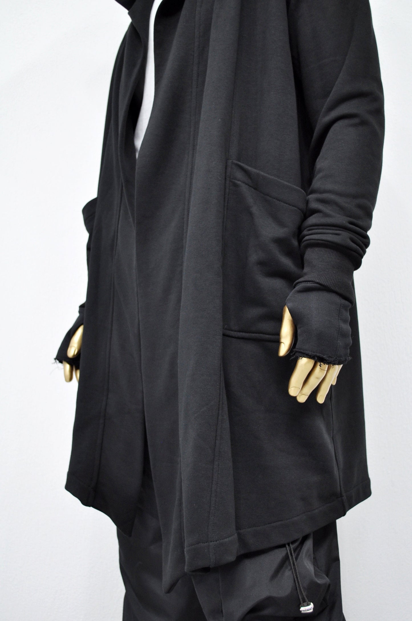 XS-8XL Oversized Overlong Black Loose Cardigan with Hood,Side Pockets Windbreaker Cloak,Cyberpunk Techwear Cape Coat, Futuristic Clot- BB159