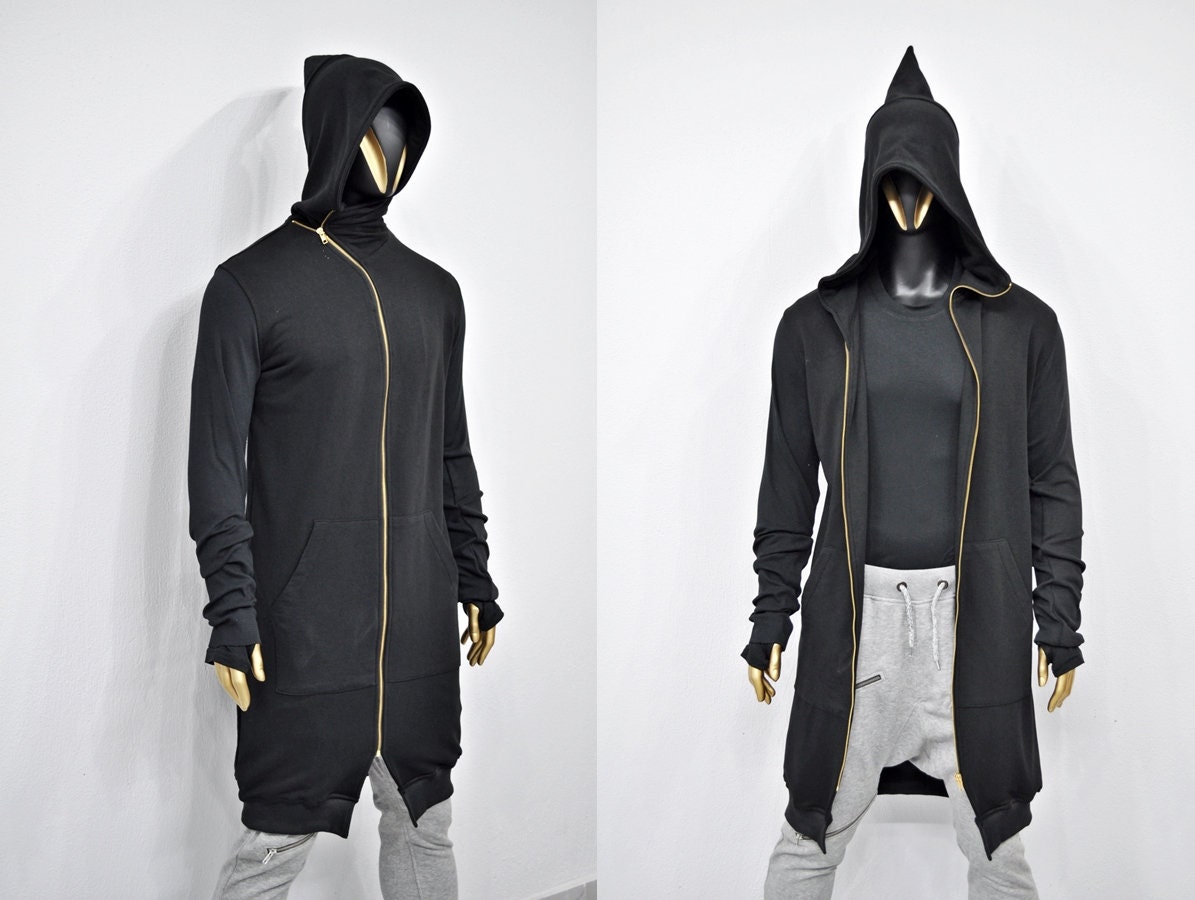 XS-8XL DRKSHDW Long Zip Up Mountain Hoodie,Long Sleeve Raw edge Cuffs,Ribbed trim,Creed Pointed Hood,Goth Cardigan,SteamPunk-BB141