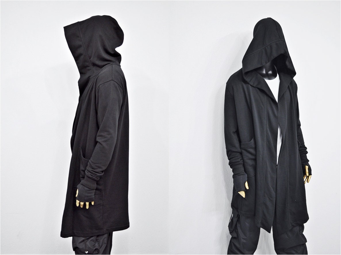 XS-8XL Oversized Overlong Black Loose Cardigan with Hood,Side Pockets Windbreaker Cloak,Cyberpunk Techwear Cape Coat, Futuristic Clot- BB159