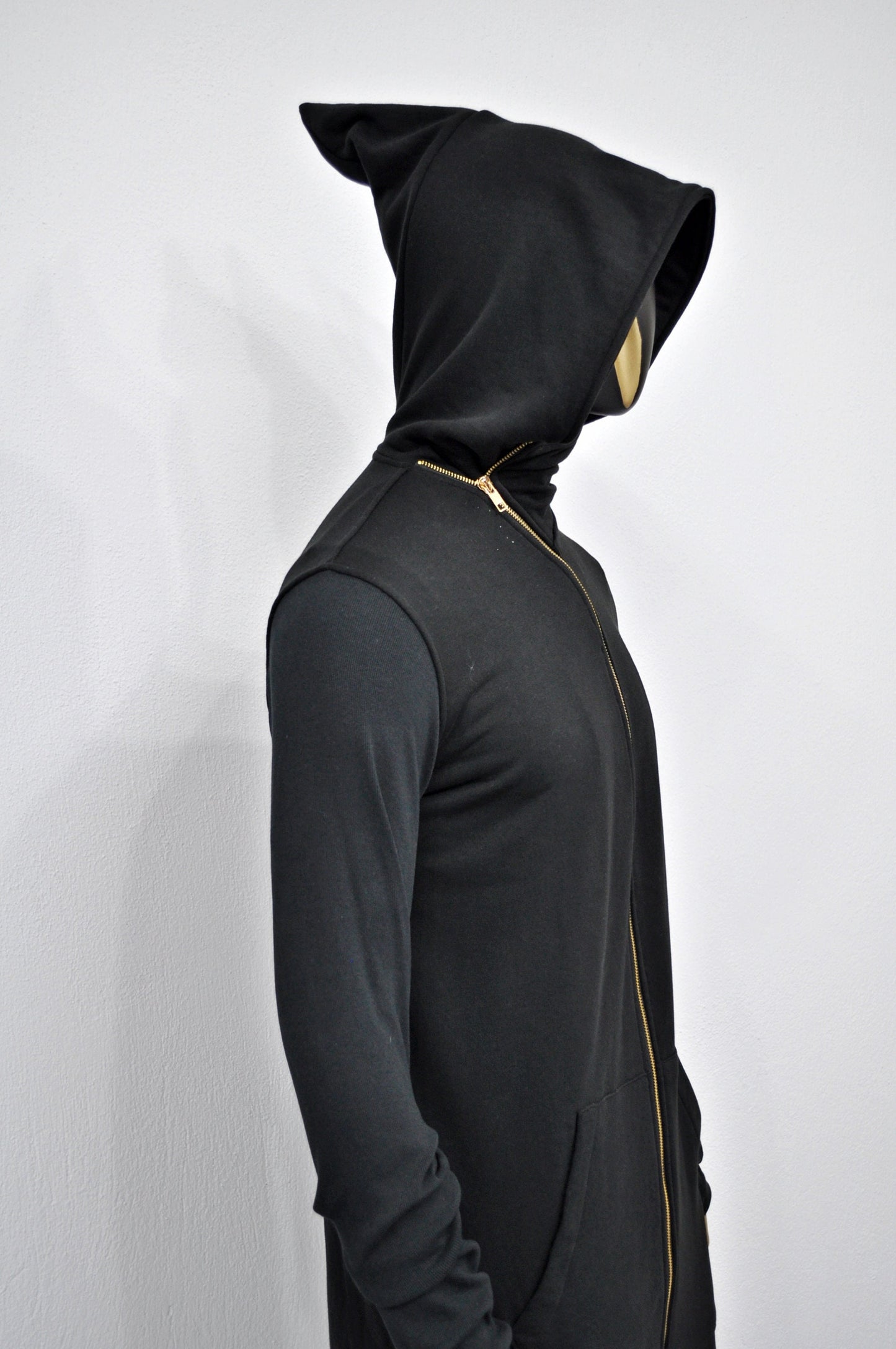 XS-8XL DRKSHDW Long Zip Up Mountain Hoodie,Long Sleeve Raw edge Cuffs,Ribbed trim,Creed Pointed Hood,Goth Cardigan,SteamPunk-BB141