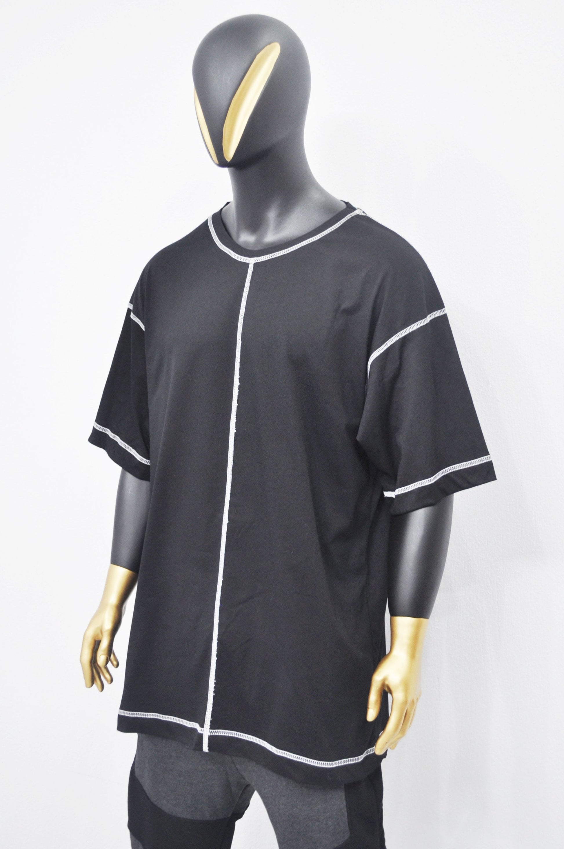 XS-8XL Men's Summer Contrast Stitching Short Sleeve Tee,Oversized Overlong Drop Shoulder T-shirt,Scoop Neck Jumbo Top Streetwear Shirt-BB474