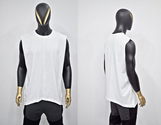 XS-8XL Men's Asymmetric Hem Essential Long Tank Top, Oval V Hem,Capsule Collection,Extended Tshirt, Streetwear Shirt-BB449