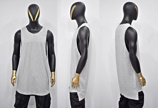 XS-8XL Men's Multi OVERLONG TANKTOP / Side Slit Draped Underwear,Jumbo Overlong Top,Extended Tshirt, Streetwear Shirt- BB426