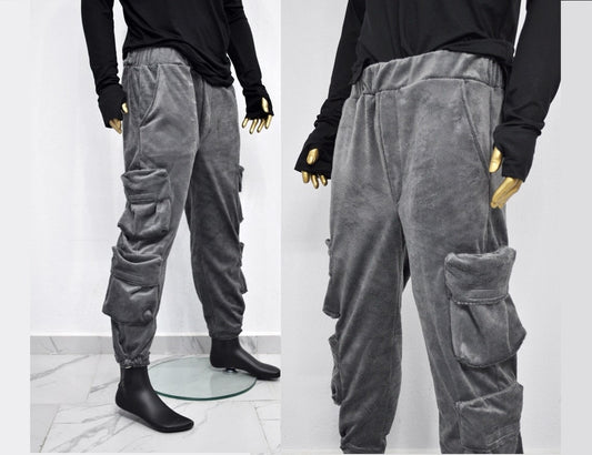 XS-8XL Mens 2077 Winter Soft Velour Comfort Casual Streetwear Loose Trousers Kanye Harem Baggy Pant, Jogger,Elastic Waist,Relax Linen -BB298