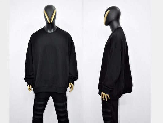 XS-8XL Crew Neck Extra Long Mega Oversize Pullover, Essentials Long Sleeve Sweatshirt Tunic,Goth, Asymmetric Hem Loose Cozy Top- BB172