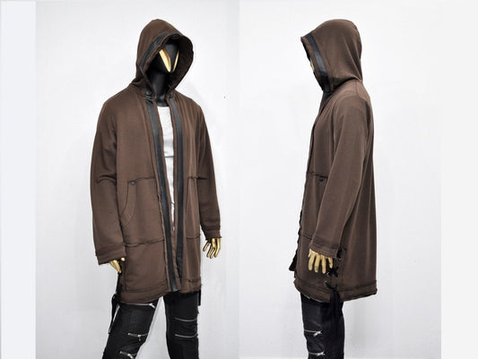 XS-8XL Oversize Hooded Loose Long Leather Trim Edge Drawstring Tied Up Baggy Cardigan,Avantgarde Timeless Blanket PLush Soft Comfort- BB0143