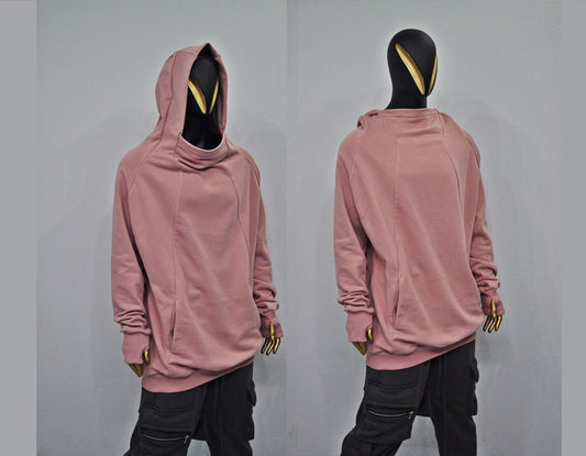 XS-8XL Oversize Pink Teckwear Hooded Cardigan Men, futuristic Stitching High Neck Pullover,Ninja Mask Assassin,Steampunk Burning Man -BB0