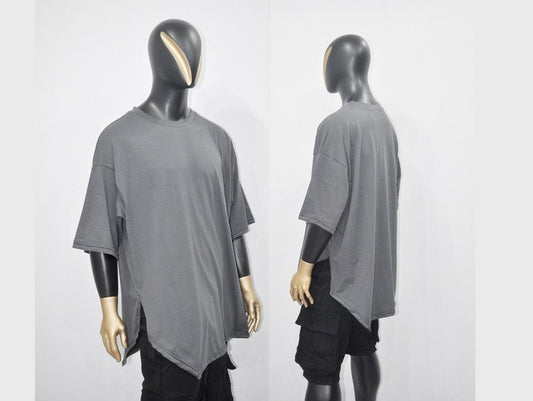 XS-8XL SHINOBI Men's Short- Kimono Sleeve Side Slit,Asymmetric Cut Long T-shirt,Hip Hop Oversized,Utility Loose Top,Essential Shirt-BB486