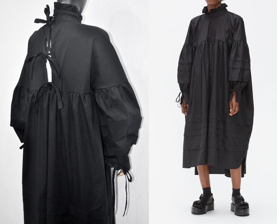 XS - 8XL Balloon Sleeve Gathered Funnel Neckline Pleated Sleeves and Skirt Poplin Dress, Overlong Festival Gothic Billowing maxi skirt-BB655