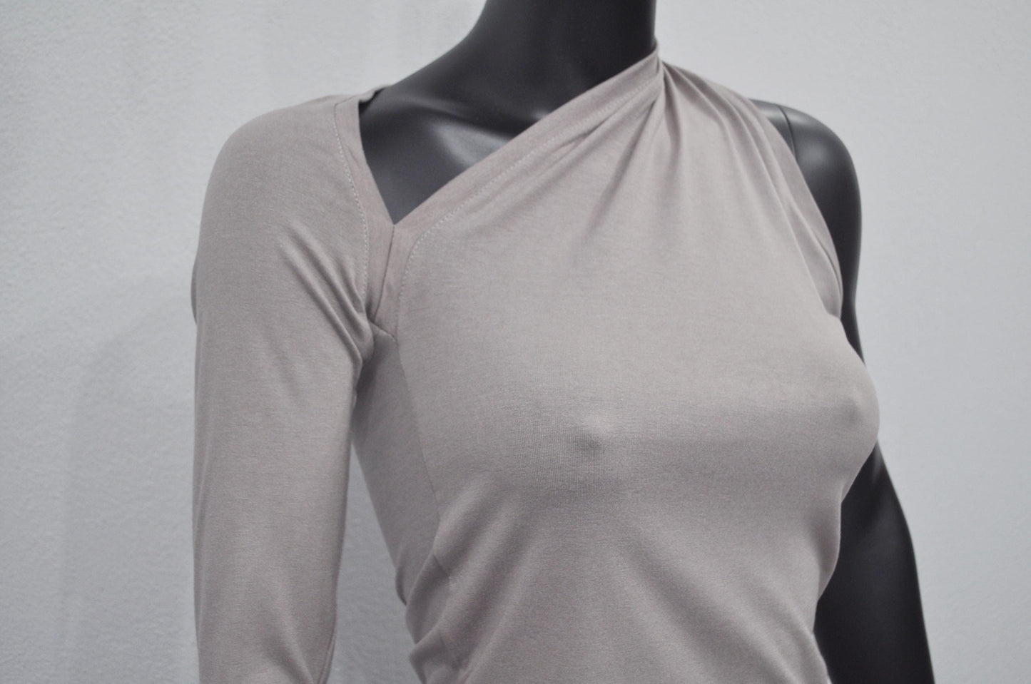 XS - 8XL Asymmetrical Neck Front Draped Women Style Blouse,Workout Crop Top, Yoga Low Shoulder Detail,Long Sleeve Sexy Wrap Casual-BB538