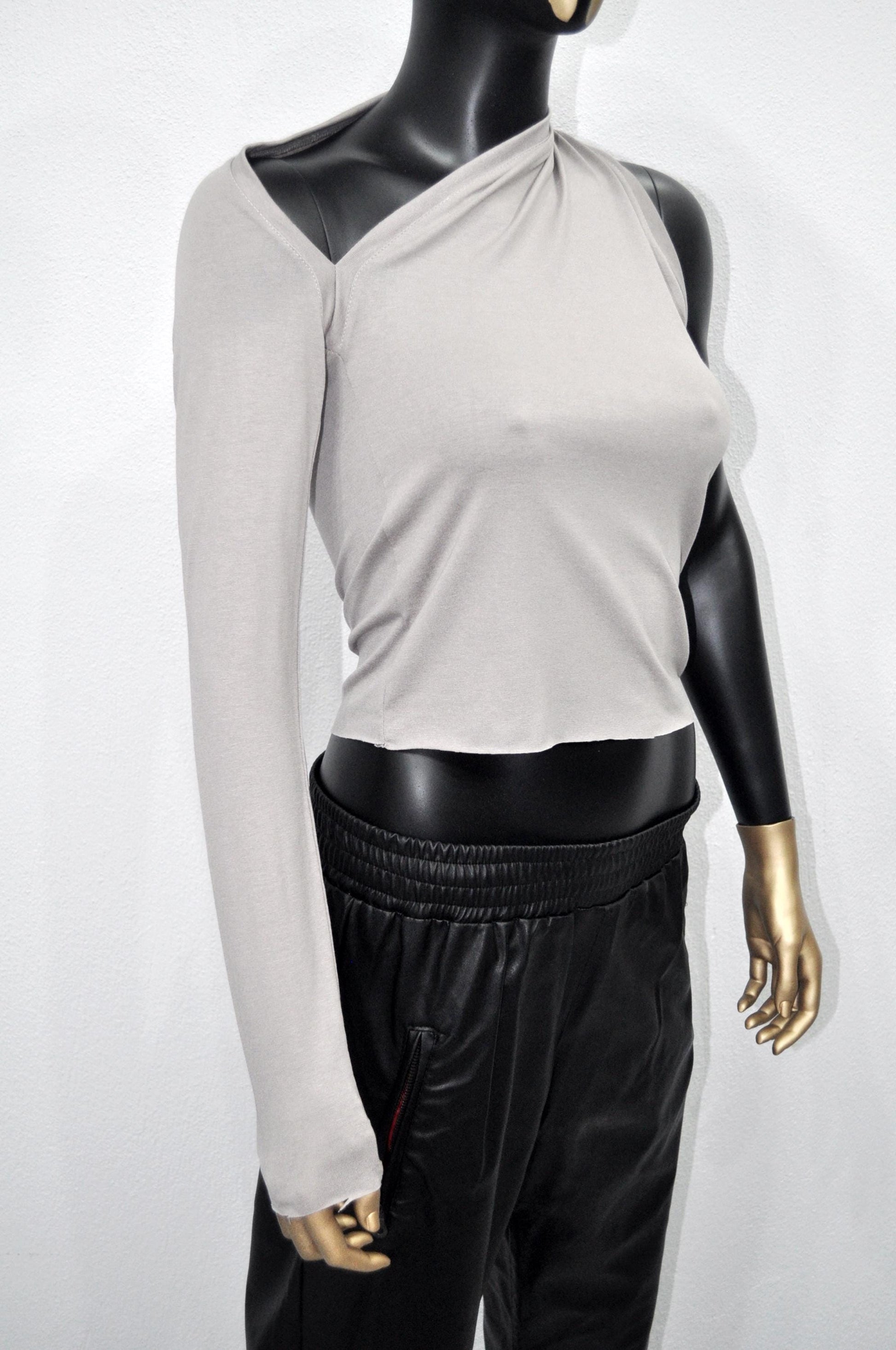 XS - 8XL Asymmetrical Neck Front Draped Women Style Blouse,Workout Crop Top, Yoga Low Shoulder Detail,Long Sleeve Sexy Wrap Casual-BB538