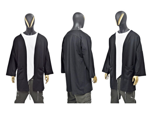 XS - 8XL Men's Japanese Oversized 3/4 Sleeve Samurai Long Cotton Jersey Cardigan Kimono Jacket,Shirt,Asymmetrical Blouse,,Futuristic-BB433