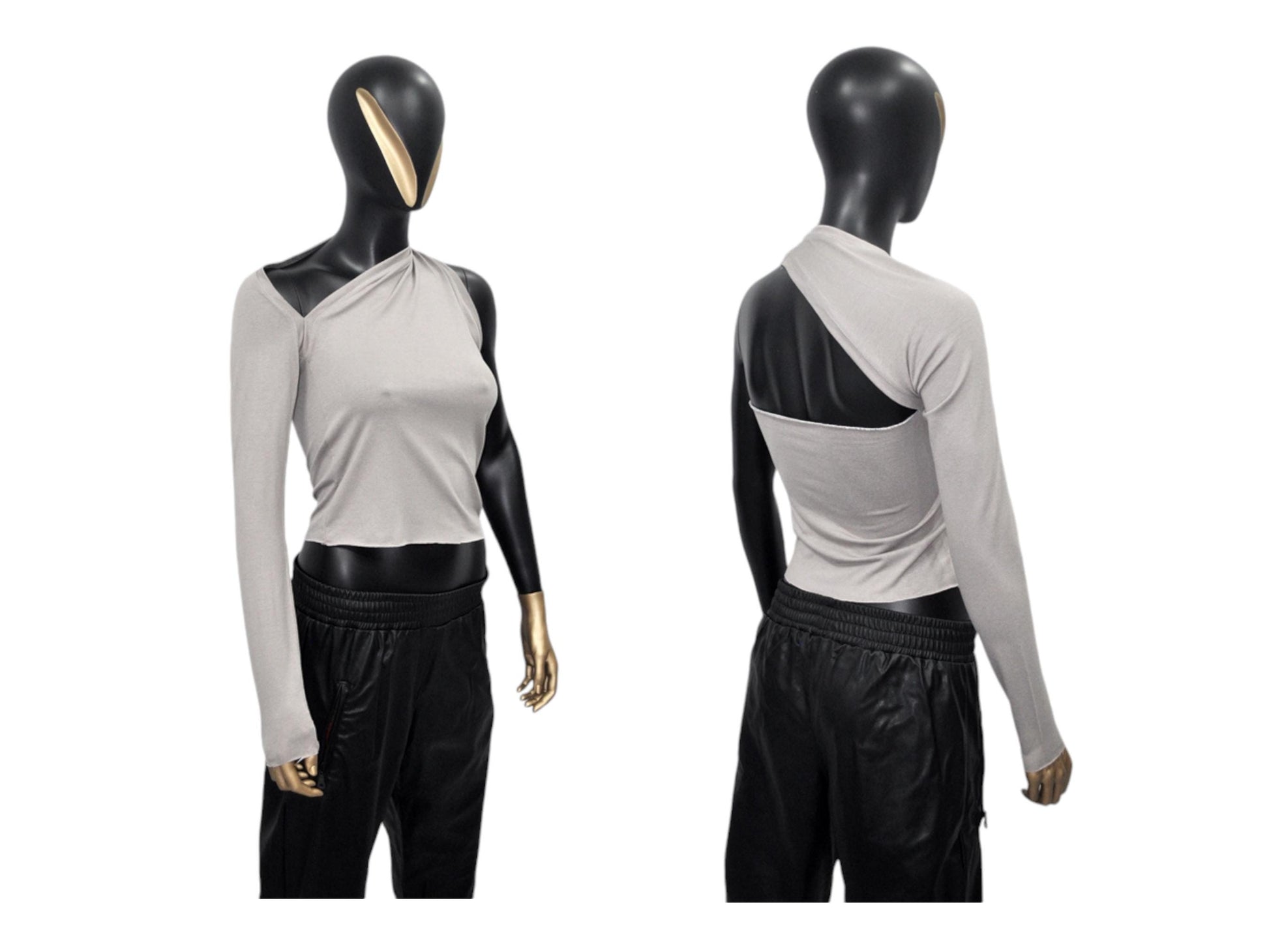 XS - 8XL Asymmetrical Neck Front Draped Women Style Blouse,Workout Crop Top, Yoga Low Shoulder Detail,Long Sleeve Sexy Wrap Casual-BB538