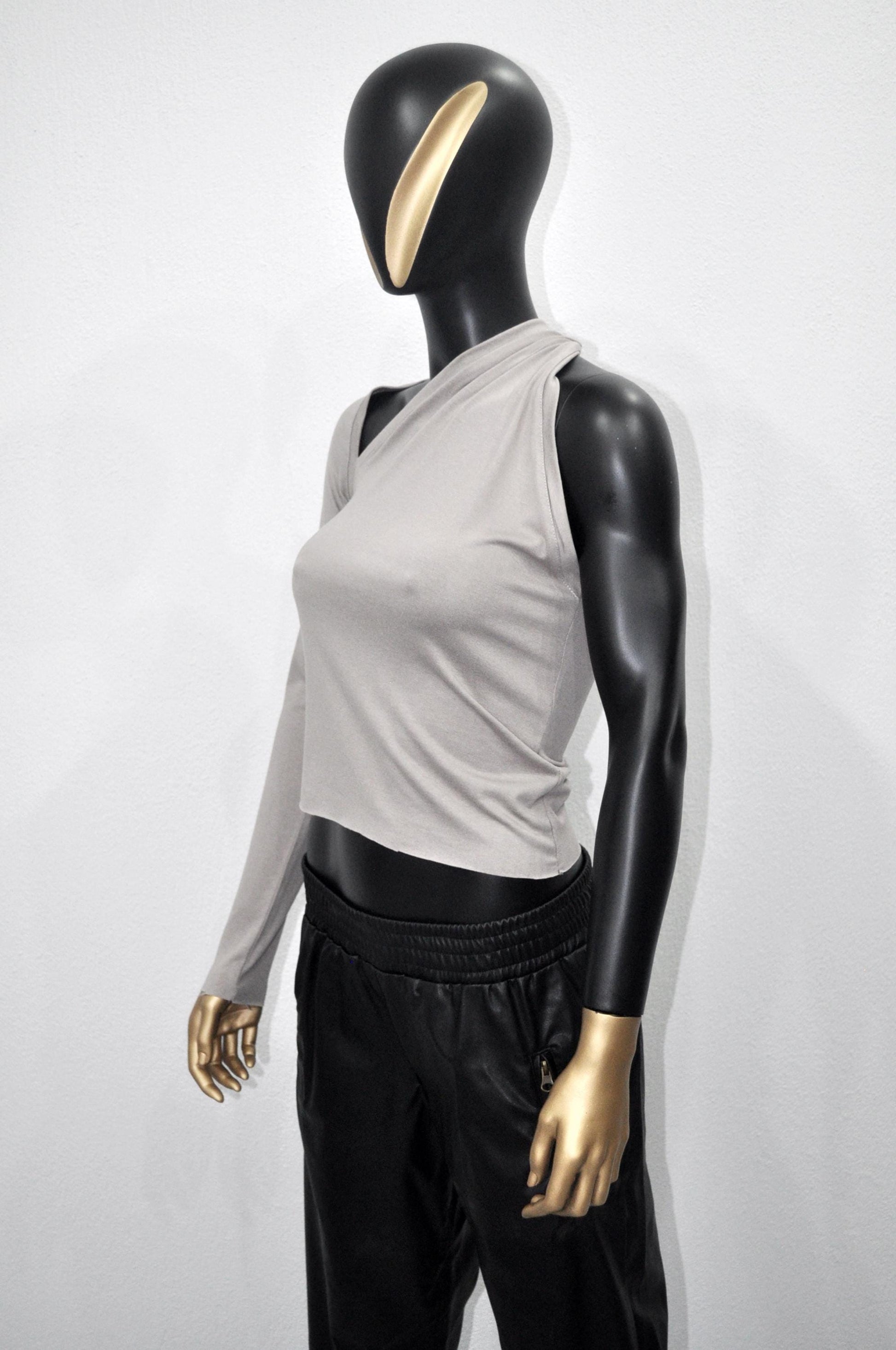 XS - 8XL Asymmetrical Neck Front Draped Women Style Blouse,Workout Crop Top, Yoga Low Shoulder Detail,Long Sleeve Sexy Wrap Casual-BB538