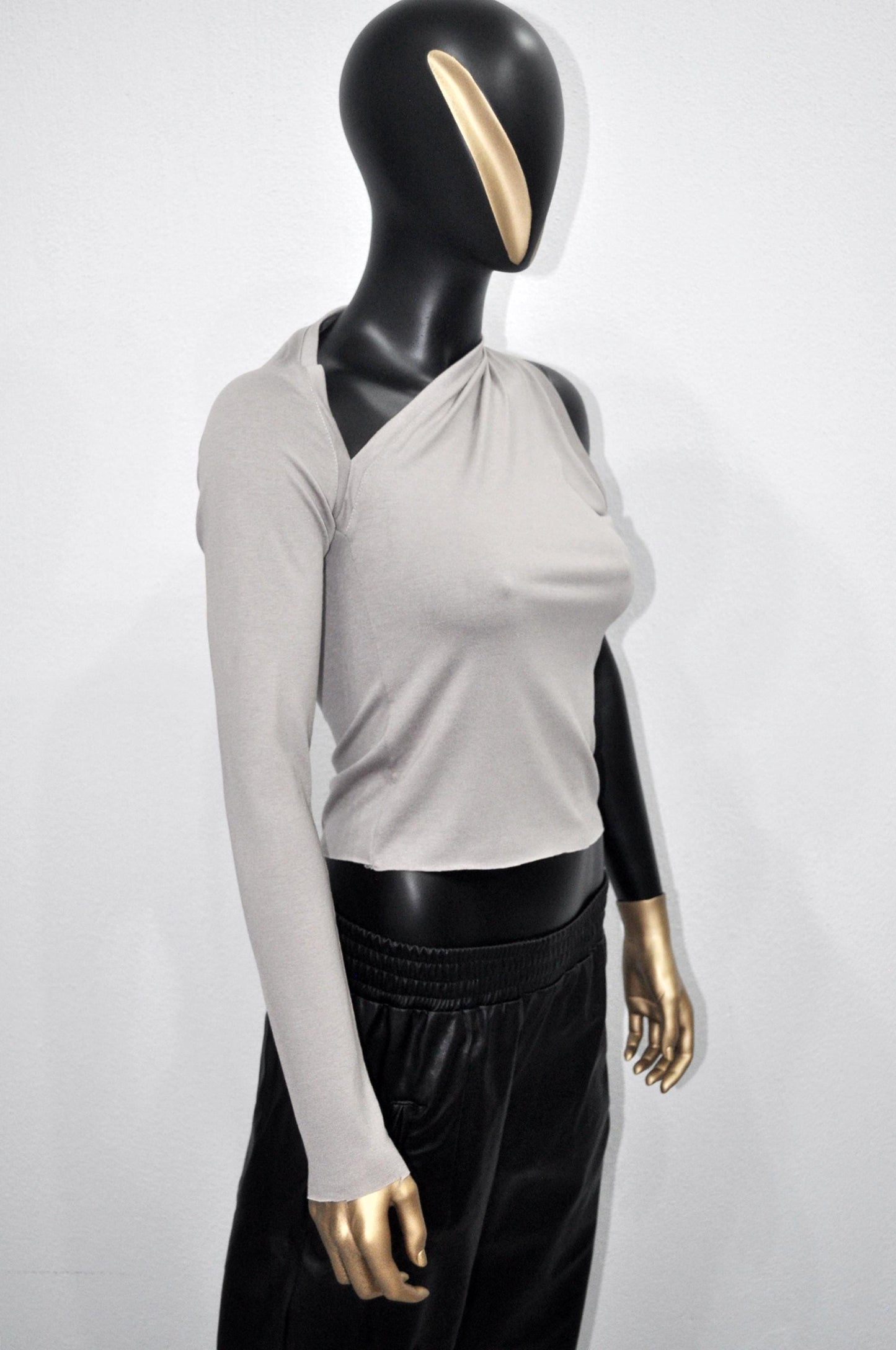 XS - 8XL Asymmetrical Neck Front Draped Women Style Blouse,Workout Crop Top, Yoga Low Shoulder Detail,Long Sleeve Sexy Wrap Casual-BB538