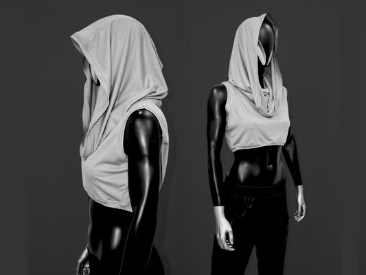 XS - 8XL Stone Hooded Viscose Crop Top Tshirt with Cowl Neck,Asymmetrical Neck Front Draped,Workout,Yoga,Dystopian,Avant Garde Tank-BB542