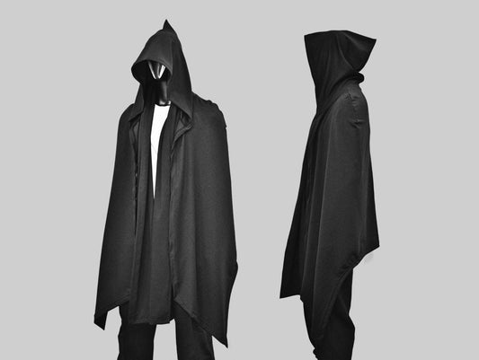 Black Overlong Cosplay Cloak,Poncho Cardigan Men Women,Shawl,Versatile Fantasy Robe, Renaissance Hooded Wizard, Medieval Cloak,Ritual-BB0165