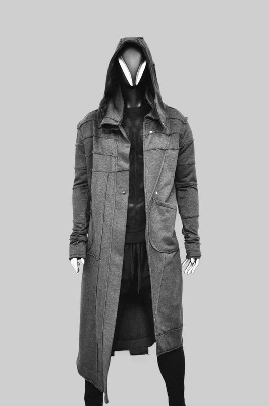 XS-8XL Smoked Quilted Sleeves Overlong Cardigan JACKET,Cyber Goth Jacket,Asymmetric Punk Cosplay, Futuristic- Apocalyptic Dystopian-BB155