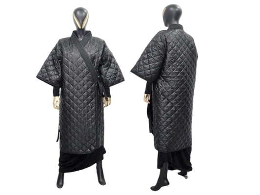 XS-8XL Women Extra Loose Winter V-Collar Three-quarter Sleeve Kimono,Bandage Padded Quilted Overlong Coat,Over the Knee Jacket,Kaftan-BB901