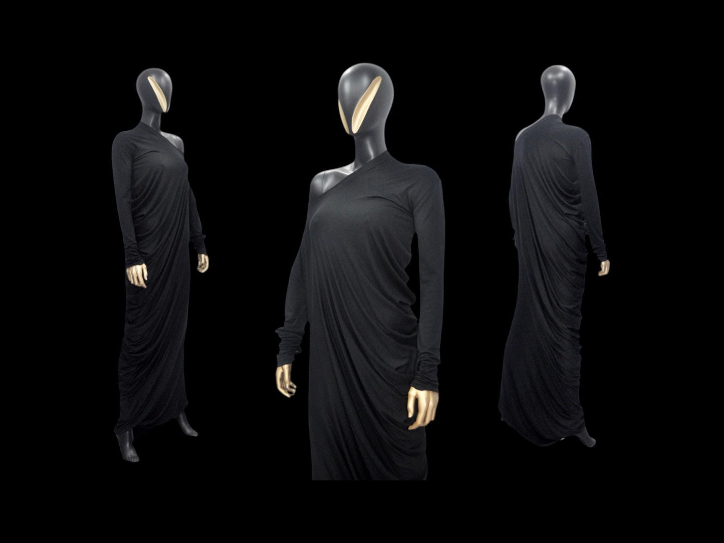 XS - 8XL Original Design Asymmetric Stretch Viscose Jersey Cotton Dress,Draped Long Sleeve Dress, Silky ,Super Draped Maxi Long Dress- BB604