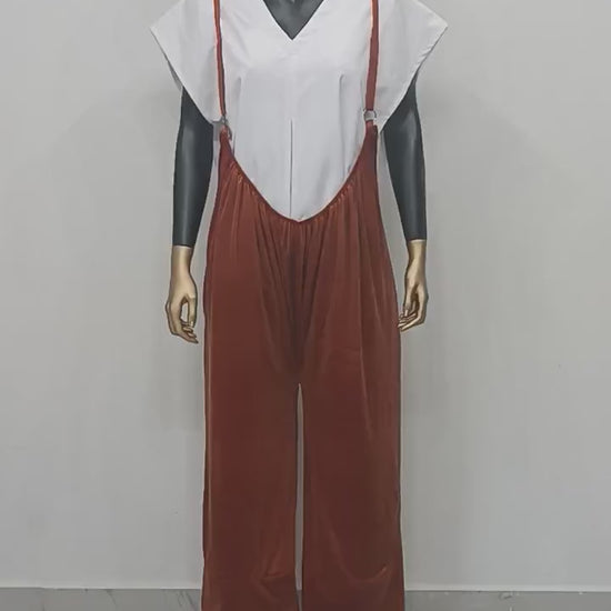 XS - 8XL Unisex Velour One-Piece Wide Leg Pants / Loose Suspender-Overalls -BB652