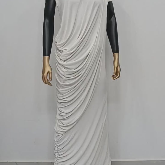 XS - 8XL Sleeveless Asymmetrical Draped Nude Silhouette Long Dress, Silky Cotton , Super Draped Maxi Long Dress- BB603