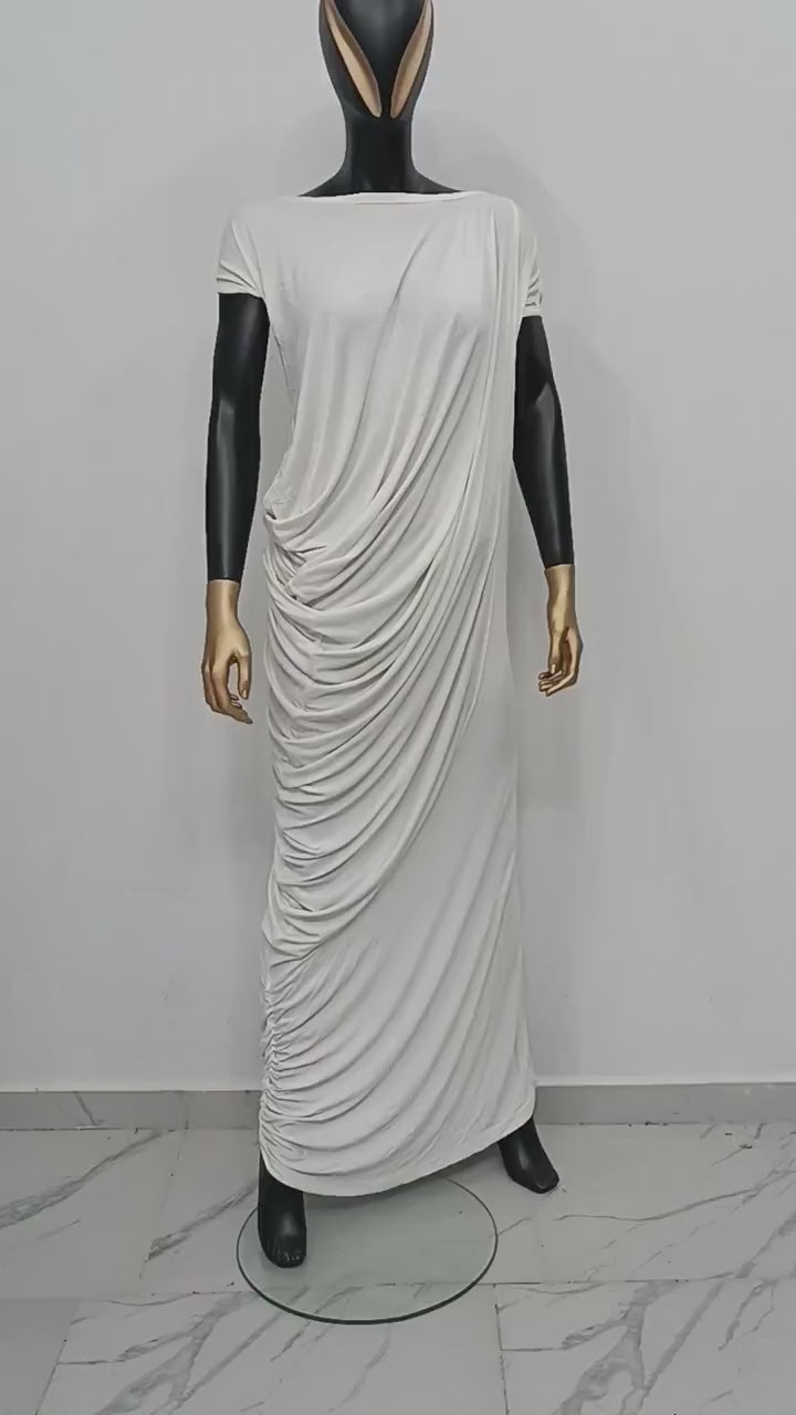 XS - 8XL Sleeveless Asymmetrical Draped Nude Silhouette Long Dress, Silky Cotton , Super Draped Maxi Long Dress- BB603