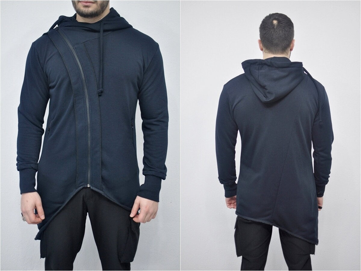 XS - 8XL Men's Steampunk Cyberpunk Asymmetric Zip-up Hooded Jacket Top,Gothic Hoodie,Fleece Hoodie Streetwear Futuristic Clothing - BB0144