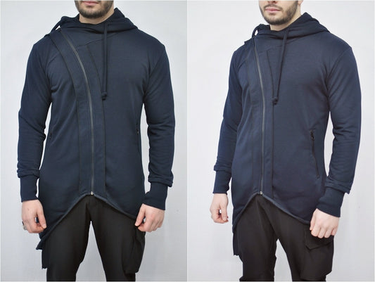 XS - 8XL Men's Steampunk Cyberpunk Asymmetric Zip-up Hooded Jacket Top,Gothic Hoodie,Fleece Hoodie Streetwear Futuristic Clothing - BB0144