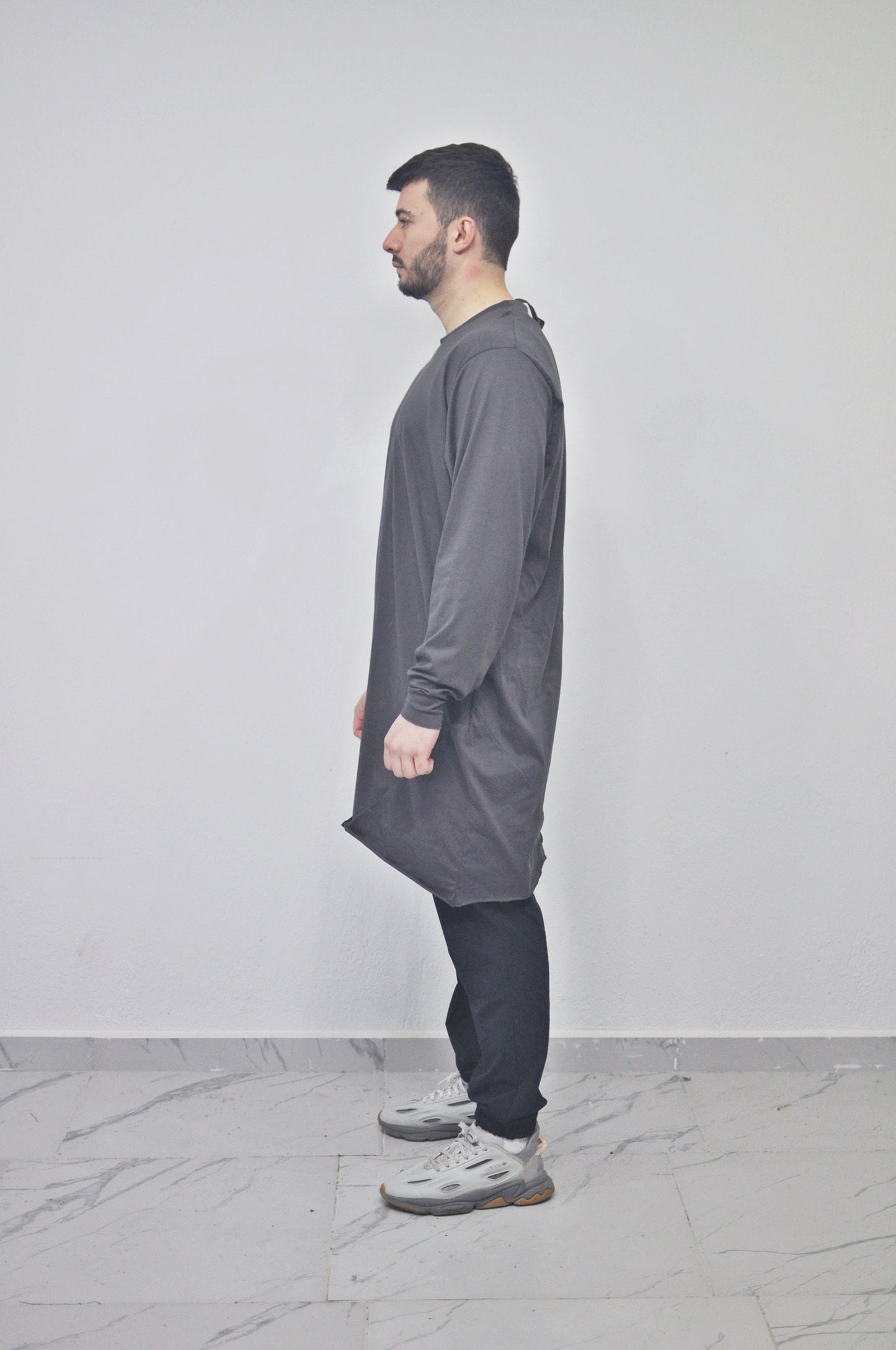 XS-8XL Men's Oversized Loose Overlong Teckwear Asymmetric Tshirt, Streetwear Men Extended Long Sleeve Shirt- BB496