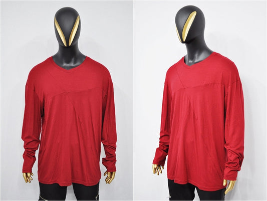 XS-8XL Men's Long Sleeve Oversized Overlong T-shirt , Asymmetric Loose Tshirt, Streetwear Men Extended Long Sleeve Shirt- BB492