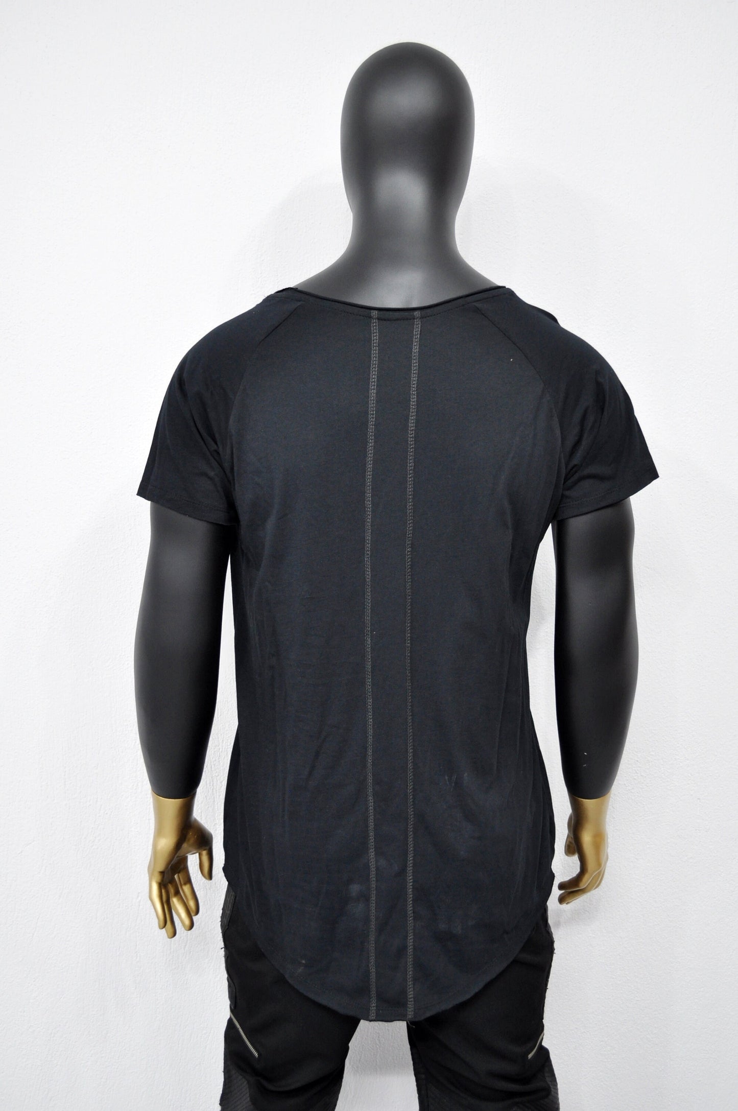 XS-8XL Men's Short Sleeve Scoop Raw Neck Curved Hem T-shirt , Asymmetric Tshirt, Streetwear Men Extended Loose Shirt- BB463