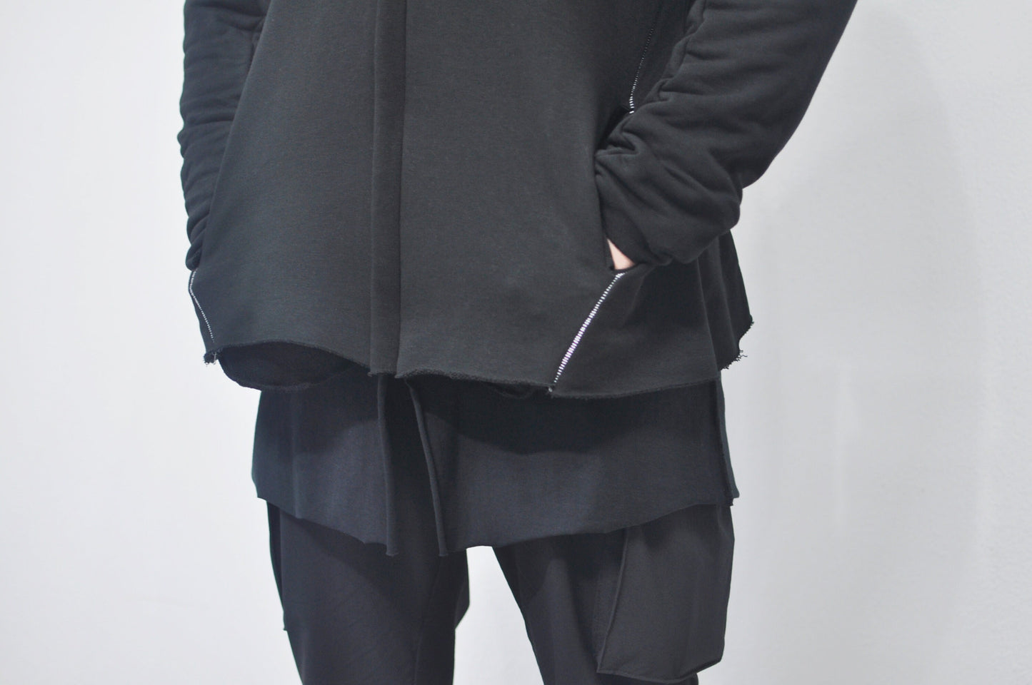 XS-8XL Men's Black Contrast Stitch Boxyfit Cotton Layer FullZip Jacket Sweater ,Side Slit Hoodie, Ashassin Cyber Steampunk Pullover- BB0103