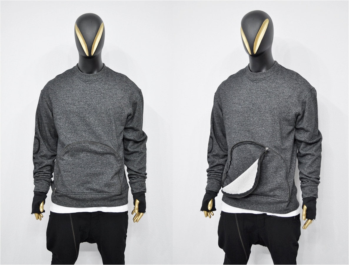 XS - 8XL Men's Asymmetric Diagonal Zip Pocket Pullover, Sweatshirt Fleece Top/ Techwear Cyberpunk Gothic Hoodie/PLUS SIZE- BB0149