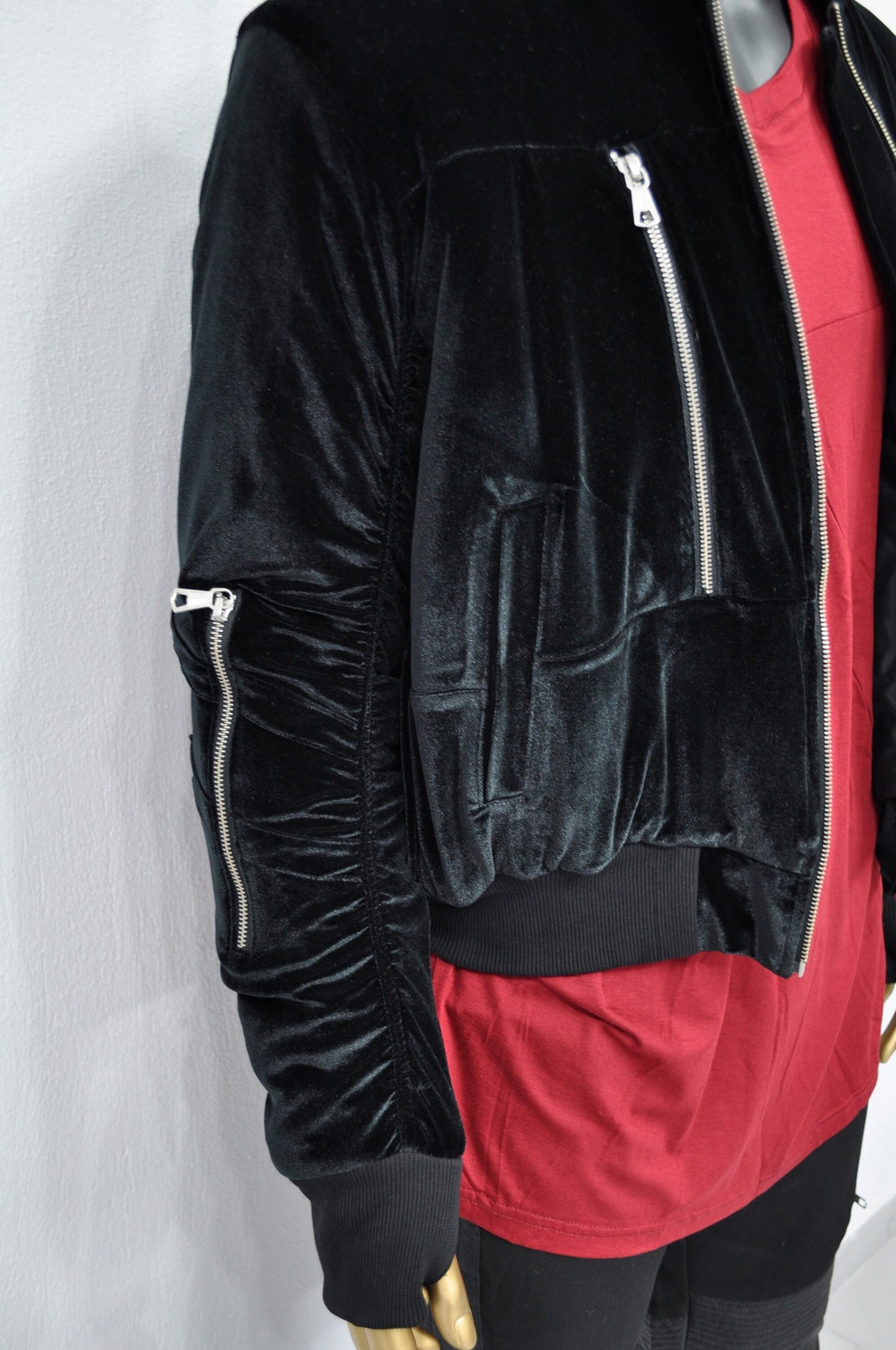 XS-8XL Men's Steampunk Velvet Bomber Jacket,Full-Zip Hoodie,Velour Zipper Sleeve Pockets, Quilted Stich Lines,Cyber Jacket,Futuristic- BB017