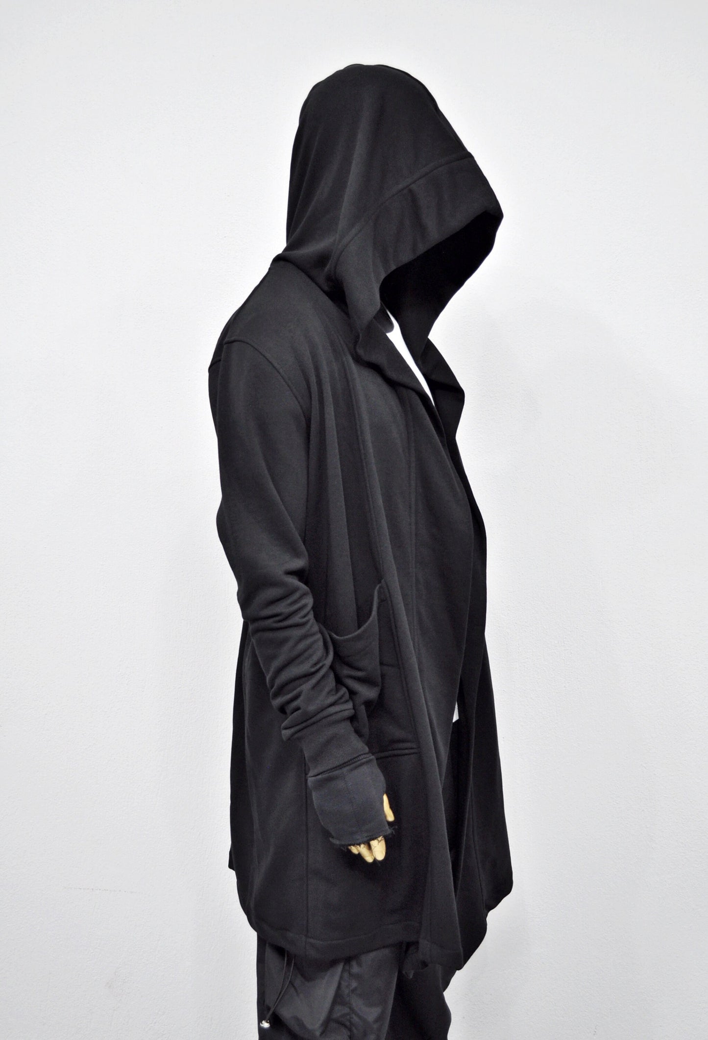 XS-8XL Oversized Overlong Black Loose Cardigan with Hood,Side Pockets Windbreaker Cloak,Cyberpunk Techwear Cape Coat, Futuristic Clot- BB159