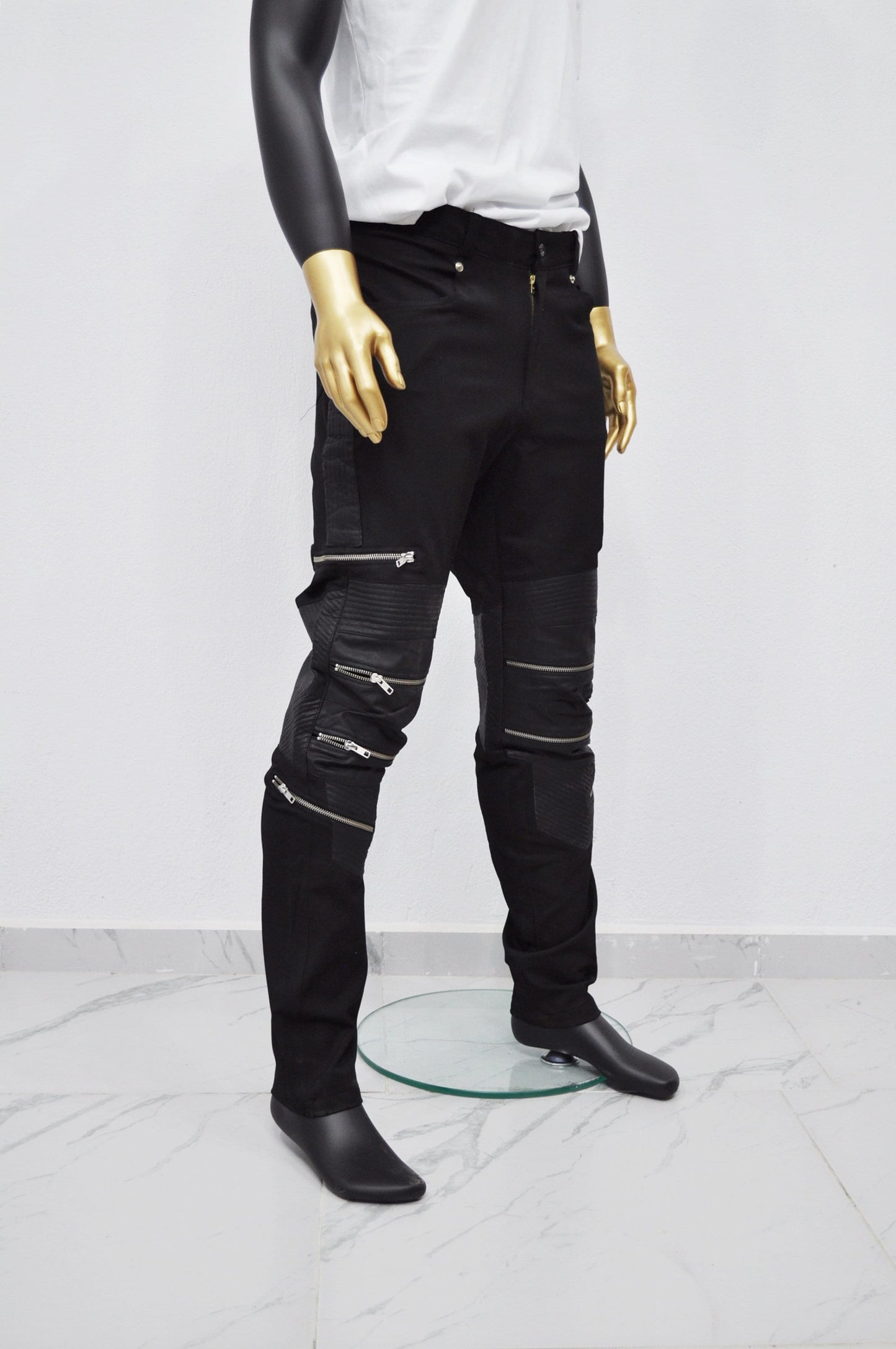 XXS - 8XL Men's Cotton with Faux Leather Biker Low Crotch Pants,False Zipper Knee,Cyberpunk Steampunk,Gothic,Streetwear Futuristic - BB202