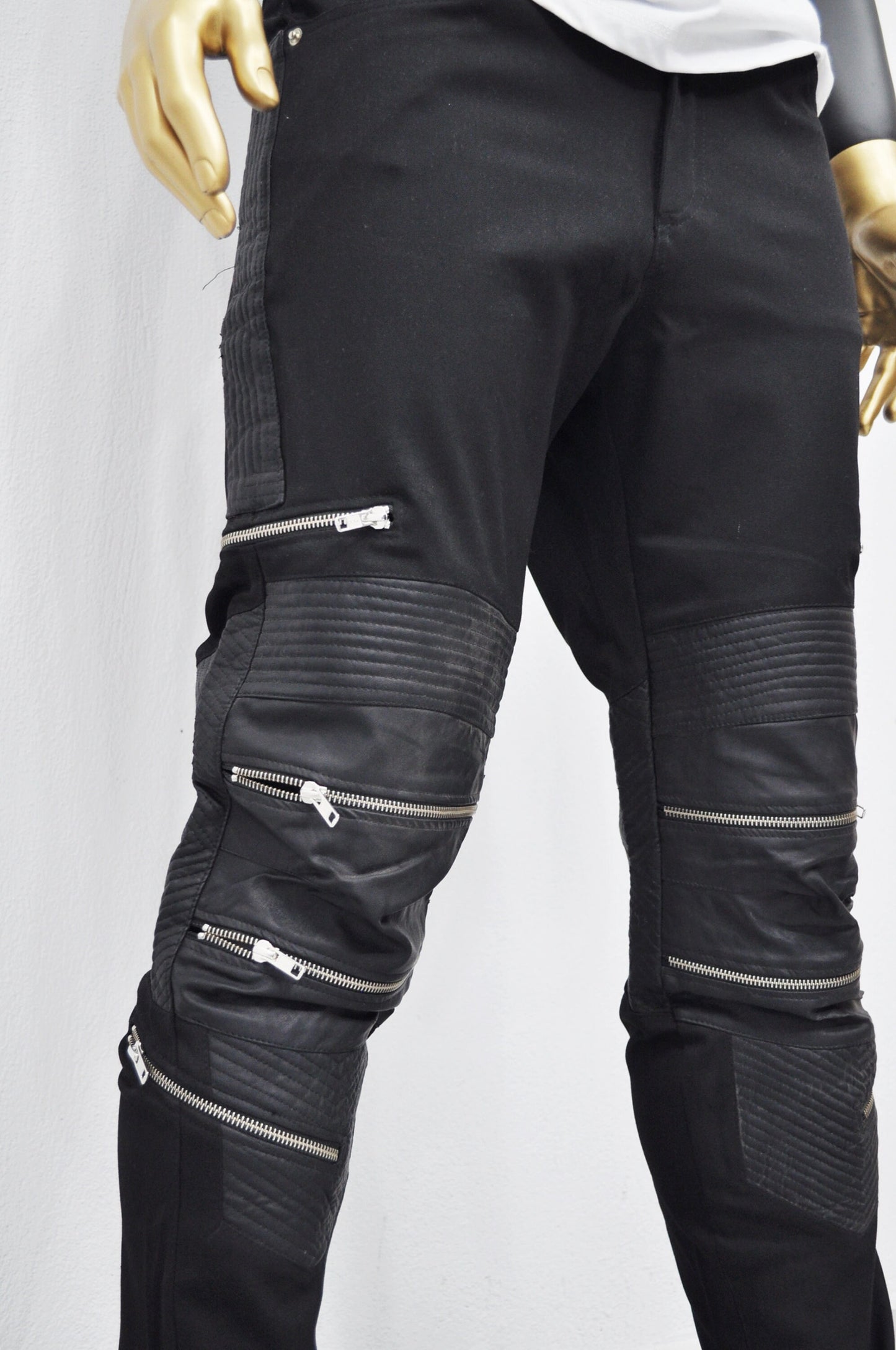 XXS - 8XL Men's Cotton with Faux Leather Biker Low Crotch Pants,False Zipper Knee,Cyberpunk Steampunk,Gothic,Streetwear Futuristic - BB202