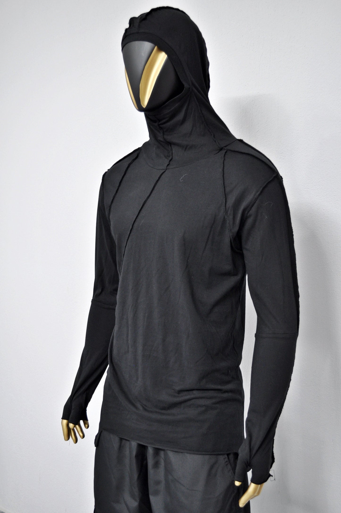 XS-8XL Men's Black Long Sleeve,Turtle Neck Thumb Hole Shirts Jumper Cardigan,Sweater,Quilted Utility Dystopian Top,Capsule Whimsigoth -BB471