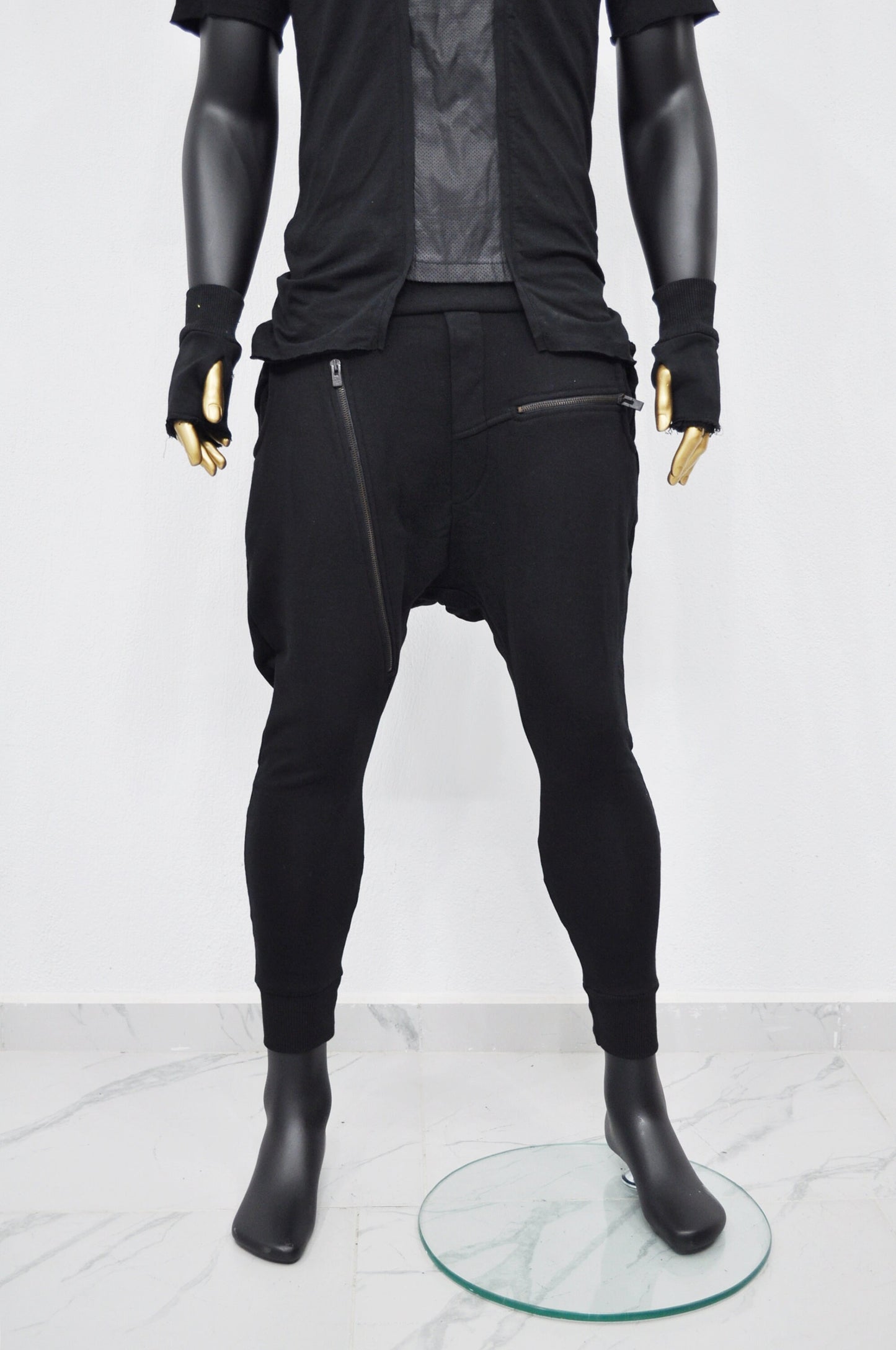 XS - 8XL Men's Low Crotch Harem Jogger ,Relaxed Sweatpants,False Zippers ,Slim Fit, CyberpunkSteampunk,Gothic,Streetwear Futuristic- BB275