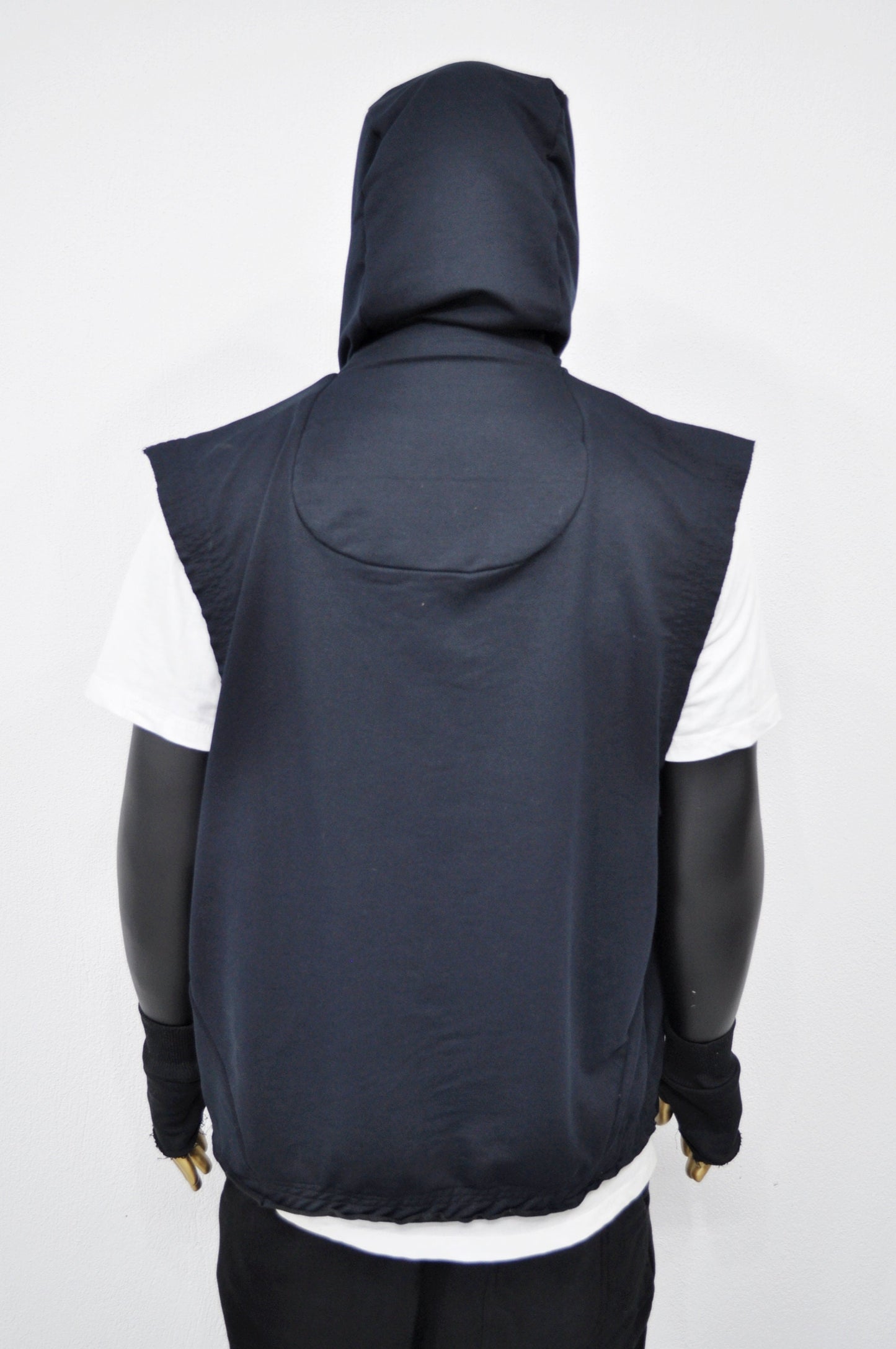 XS-8XL Men's Panel Hooded  Tanktop, Raw Edges Adjusters Zip-up Hood and Collar,Streetwear Vest Hooded/Cyber Streetwear Assassin - BB0133