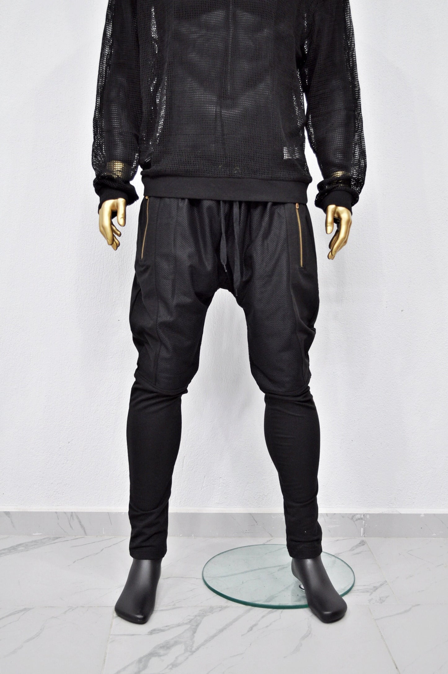 XS - 8XL Men's Mesh with Cotton Trouser,Low Crotch Harem Jogger ,Relaxed Sweatpants,Slim Fit, CyberpunkSteampunk,Gothic,Streetwear -BB240