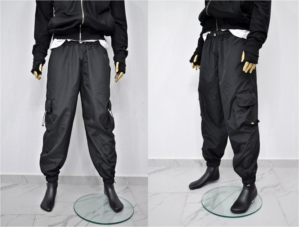 XS - 8XL Black Utility Loose Cargo Pants ,Relaxed Side Pockets Low Crotch Jogger Sweatpant Jersey/Loose Casual Trouser- BB288
