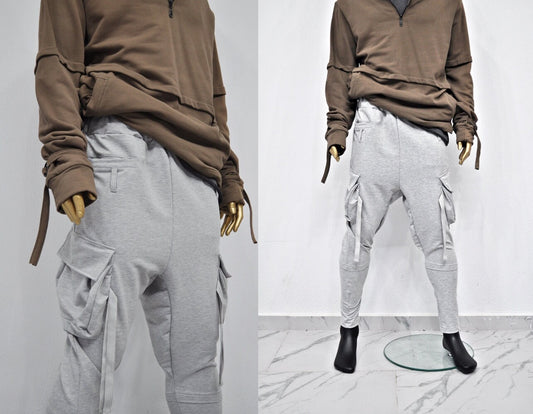XS - 8XL Men's Drop Crotch Ninja Webbing Baggy Pant,Harem Jogger,Relaxed Sweatpants,Multi Strap Cargo,Slim Tappered,Hiphop,Streetwear-BB204