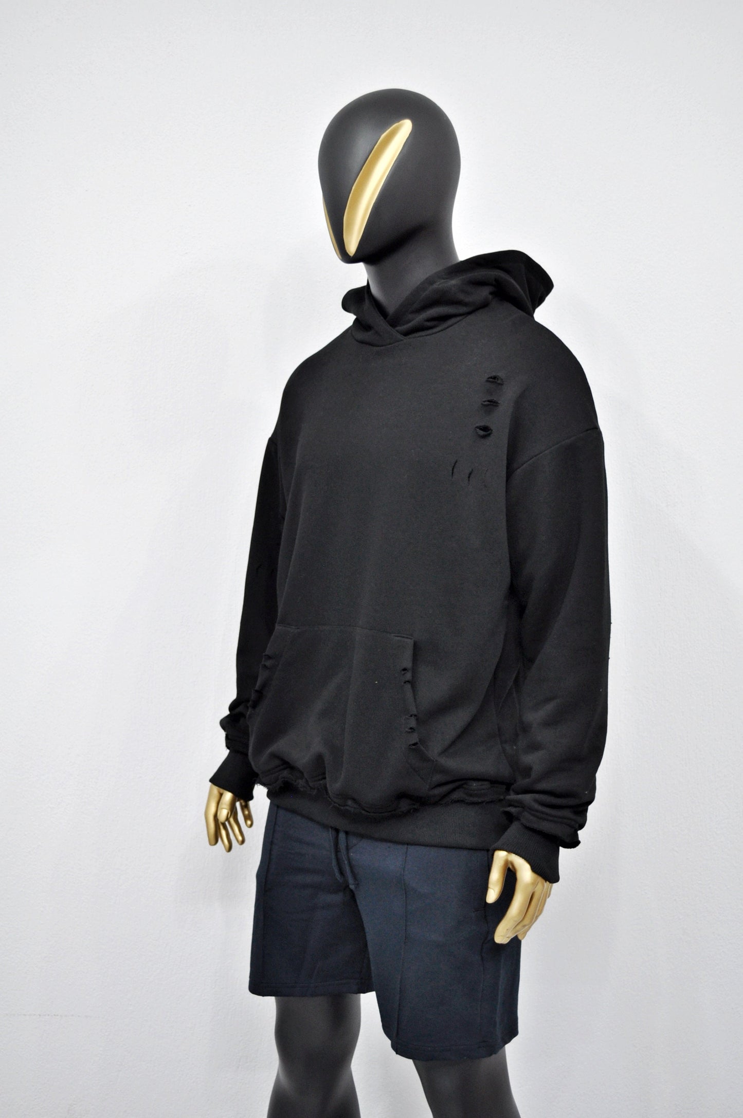 XS-8XL Men's Oversized Destroyed Rip Fleece Jumper Hoodie,Drop Shoulder,Pullover,Cyber SteamPunk,Futuristic-Apocalyptic Dystopian-BB072