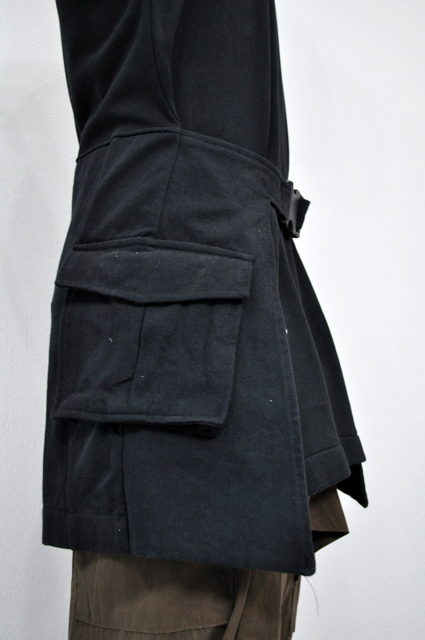 XS - 8XL Long Dress Utility Contrast Side Pockets,Round Neck Long Sleeves,Adjustable Belt,Steampunk Cyberpunk Gothic,Fleece Streetwear-BB144