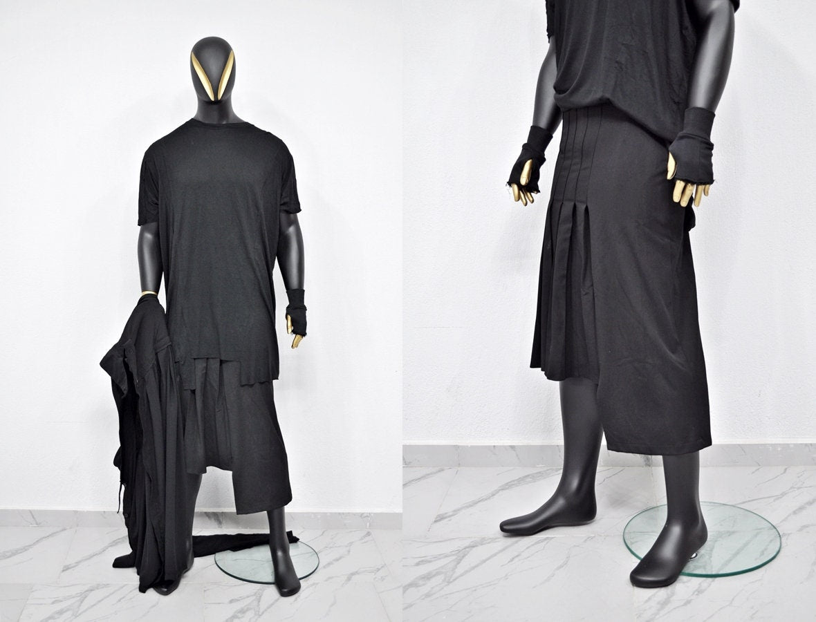 XS - 8XL High Street Wrap Pleated Skirt Kilt /Relaxed Fitted , Cyberpunk Steampunk,Gothic,Streetwear Futuristic Clothing - BB837